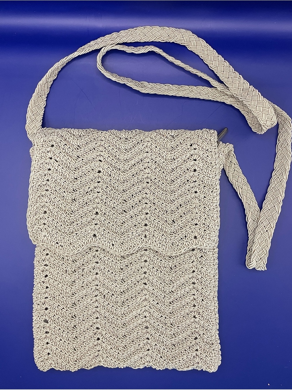 Boho beige woven crochet crossbody summer bag